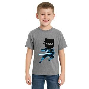 Excellent Condition 365 Kids Boys Gray Ninja Graphic Short Sleeve T-Shirt Size 8